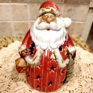 Ceramic Pottery Santa Tealight Candle Holder Glazed ~ Hand Painted